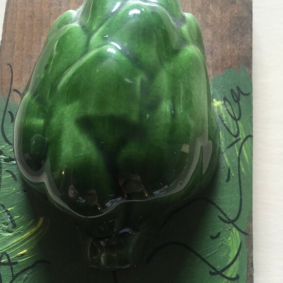 Vintage 1970's Handmade Artichoke Relief Folk Art On Wood Wall Sculpture Signed - Picture 4 of 10